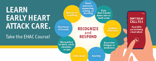 Early symptoms to recognize when having a heart attack. Call 911 if you think you are having one.